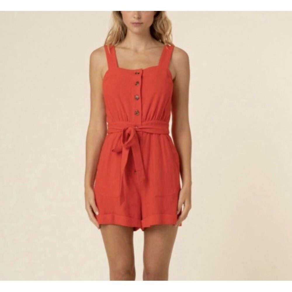 Frnch Paris Women's Tatiana Romper Red Size Medium Linen Blend Casual Boho NWT